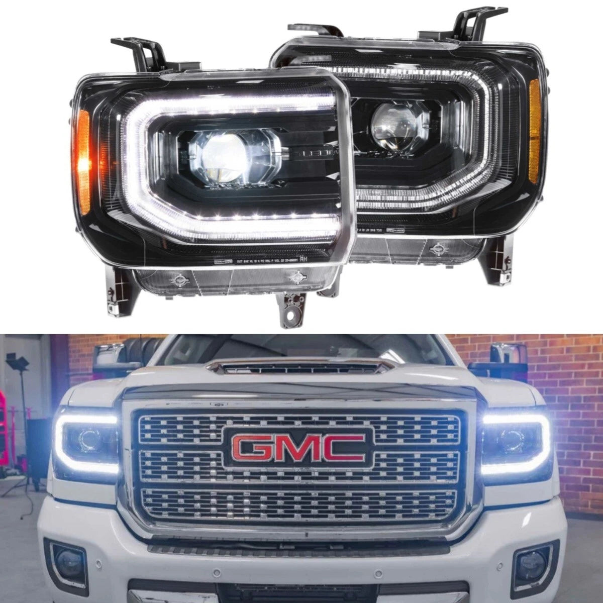 2014-2019 GMC Sierra 1500 2500 HD LED DRL Projector Replacement Headlights - AutoLEDTech.com