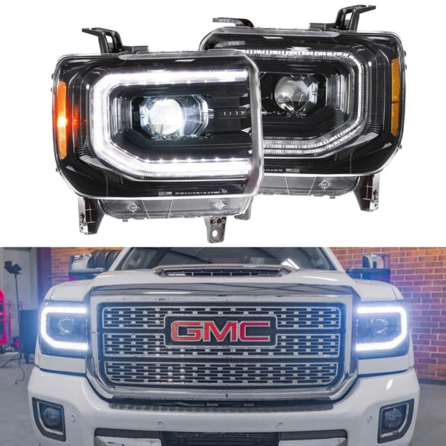 2014-2019 GMC Sierra 1500 2500 HD LED DRL Projector Replacement Headlights - AutoLEDTech.com
