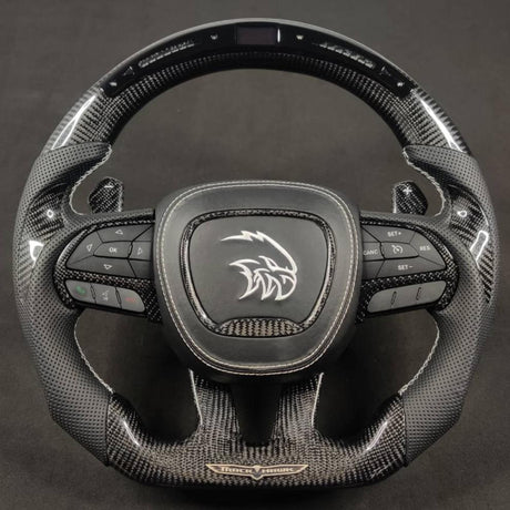 2014-2021 Jeep Trackhawk SRT Custom Carbon Fiber Steering Wheel w/ LED RPM Display - AutoLEDTech.com