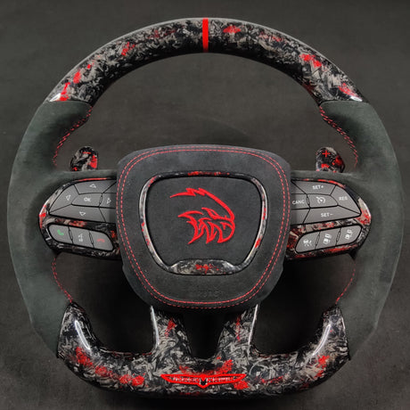 2014-2021 Jeep Trackhawk SRT Custom Carbon Fiber Steering Wheel w/ LED RPM Display - AutoLEDTech.com