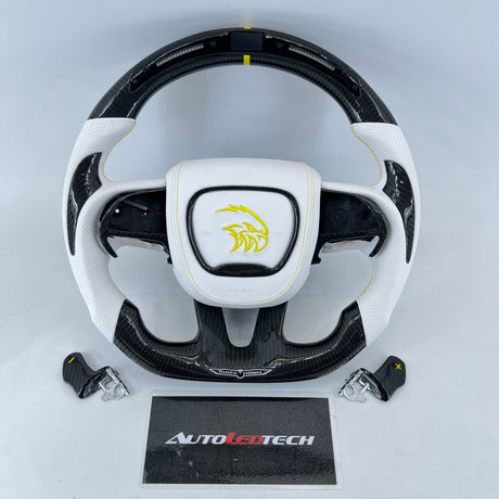 2014-2021 Jeep Trackhawk SRT Custom Carbon Fiber Steering Wheel w/ LED RPM Display - AutoLEDTech.com