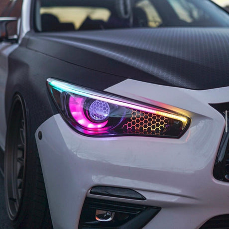 2014-2024 Infiniti Q50 RGBW Flow Series LED DRL Prebuilt Custom Headlights - AutoLEDTech.com