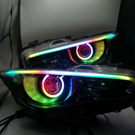 2014-2024 Infiniti Q50 RGBW Flow Series LED DRL Prebuilt Custom Headlights - AutoLEDTech.com