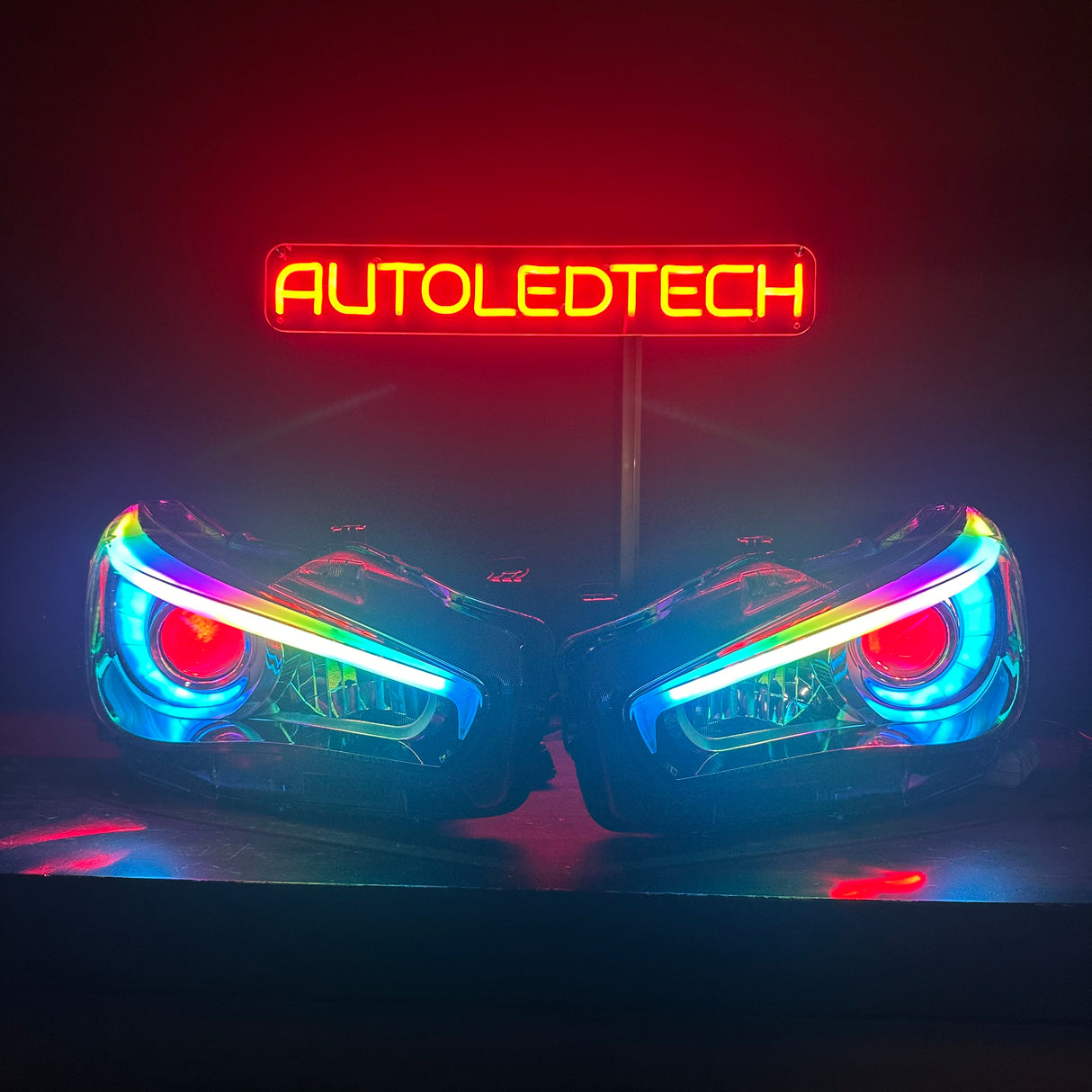 2014-2024 Infiniti Q50 RGBW Flow Series LED DRL Prebuilt Custom Headlights - AutoLEDTech.com