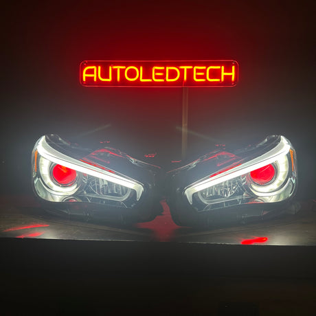 2014-2024 Infiniti Q50 RGBW Flow Series LED DRL Prebuilt Custom Headlights - AutoLEDTech.com