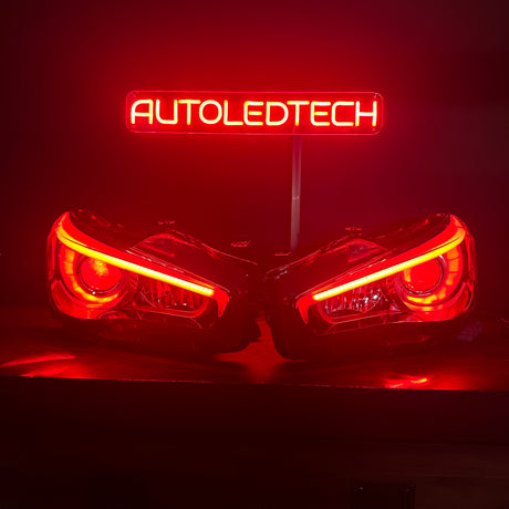 2014-2024 Infiniti Q50 RGBW Flow Series LED DRL Prebuilt Custom Headlights - AutoLEDTech.com