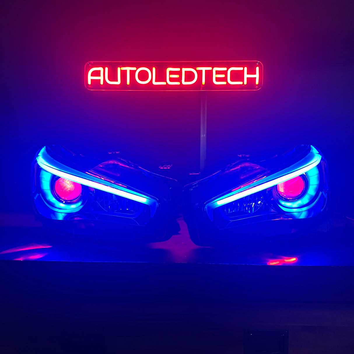 2014-2024 Infiniti Q50 RGBW Flow Series LED DRL Prebuilt Custom Headlights - AutoLEDTech.com