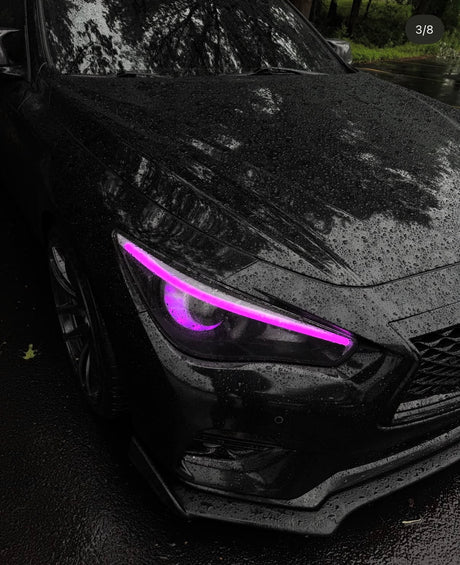 2014-2024 Infiniti Q50 RGBW Flow Series LED DRL Prebuilt Custom Headlights - AutoLEDTech.com
