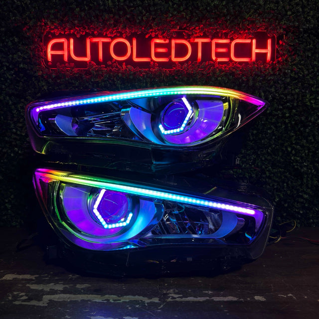 2014-2024 Infiniti Q50 RGBW Flow Series LED DRL Prebuilt Custom Headlights - AutoLEDTech.com