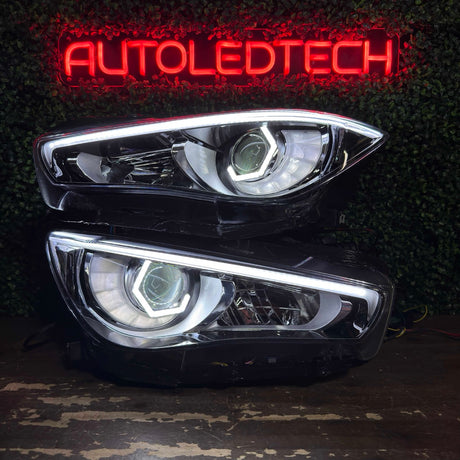 2014-2024 Infiniti Q50 RGBW Flow Series LED DRL Prebuilt Custom Headlights - AutoLEDTech.com