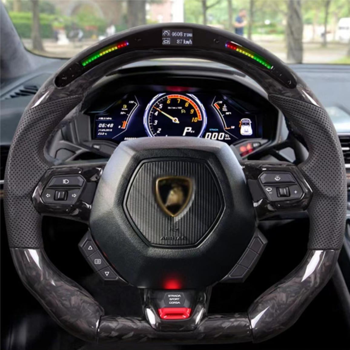 2014-2024 Lamborghini Huracan Custom Carbon Fiber Steering Wheel - AutoLEDTech.com