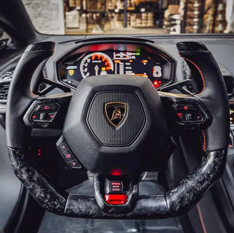 2014-2024 Lamborghini Huracan Custom Carbon Fiber Steering Wheel - AutoLEDTech.com