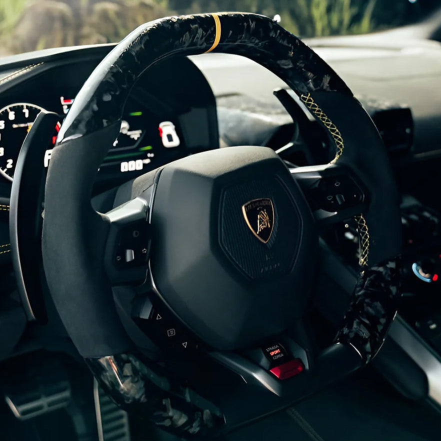 2014-2024 Lamborghini Huracan Custom Carbon Fiber Steering Wheel - AutoLEDTech.com