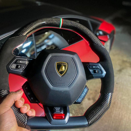 2014-2024 Lamborghini Huracan Custom Carbon Fiber Steering Wheel - AutoLEDTech.com