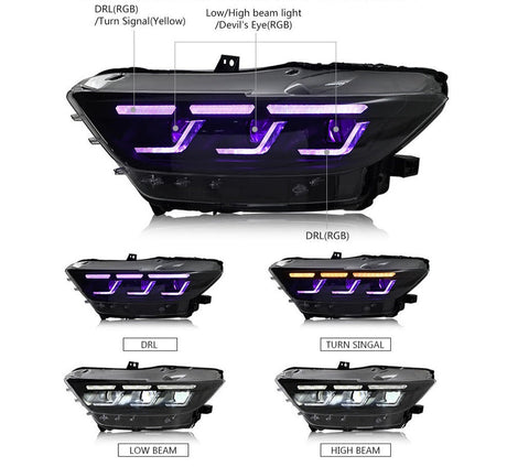 2015-2017 Ford Mustang S650 Style LED DRL Headlights - AutoLEDTech.com