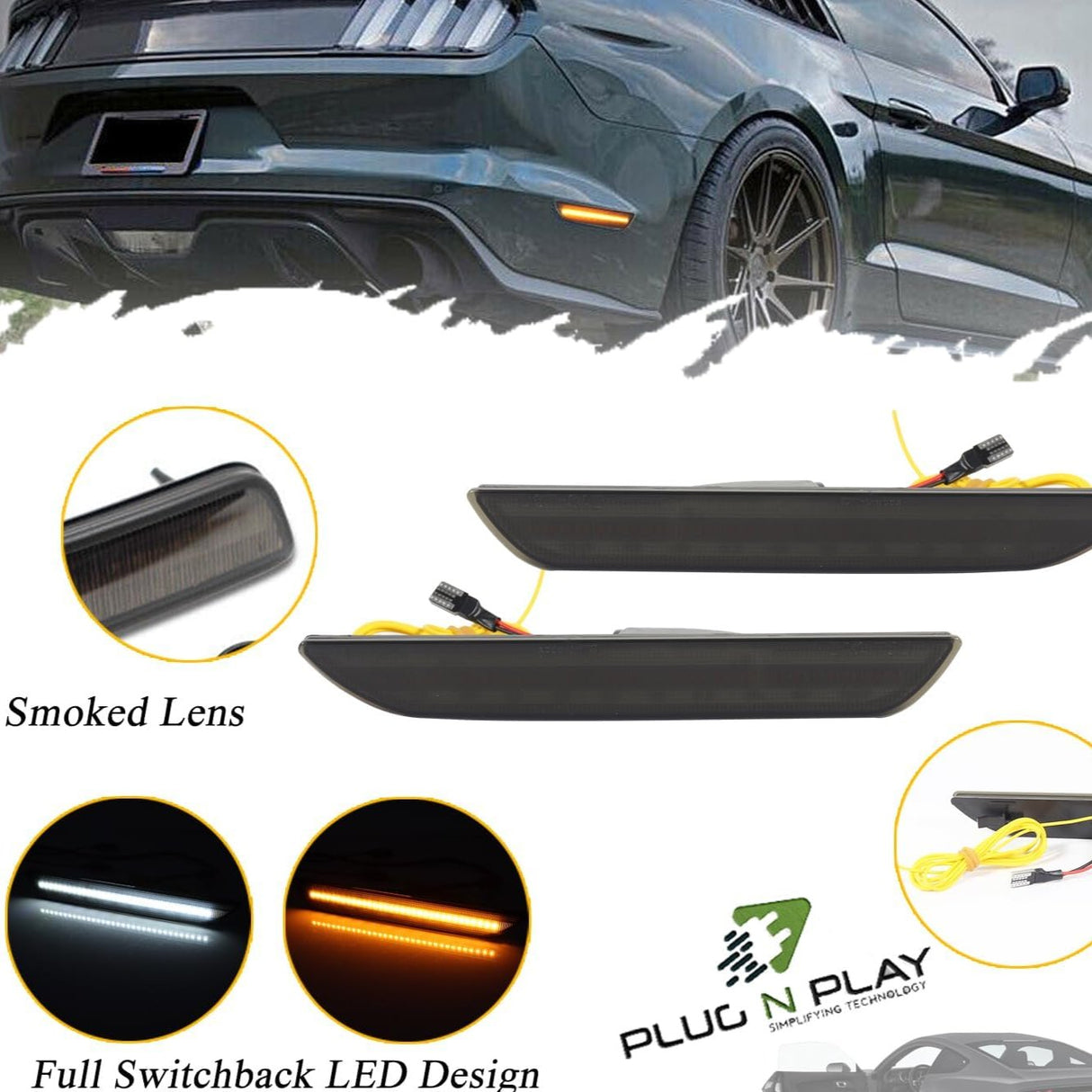 2015-2017 Ford Mustang Smoked Clear Sequential Switchback LED Side Marker Lights - AutoLEDTech.com