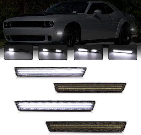 2015-2023 Dodge Challenger SCANNING White LED Smoked Side Marker Lights - AutoLEDTech.com