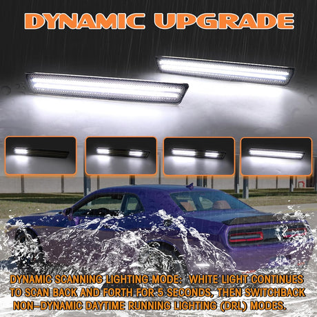 2015-2023 Dodge Challenger SCANNING White LED Smoked Side Marker Lights - AutoLEDTech.com
