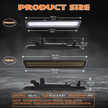 2015-2023 Dodge Challenger SCANNING White LED Smoked Side Marker Lights - AutoLEDTech.com