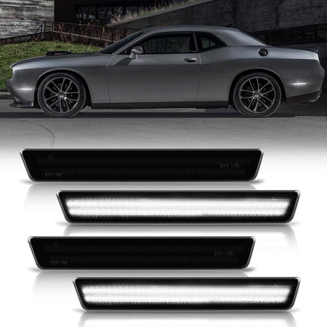 2015-2023 Dodge Challenger SCANNING White LED Smoked Side Marker Lights - AutoLEDTech.com