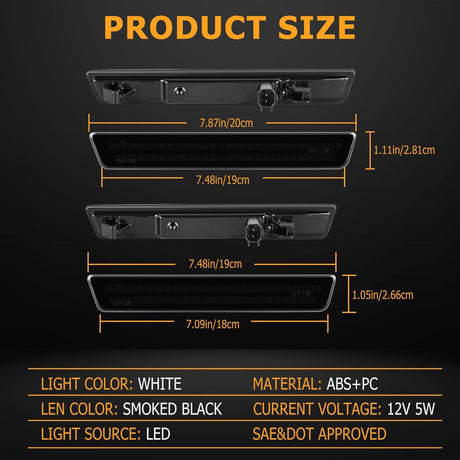 2015-2023 Dodge Challenger SCANNING White LED Smoked Side Marker Lights - AutoLEDTech.com