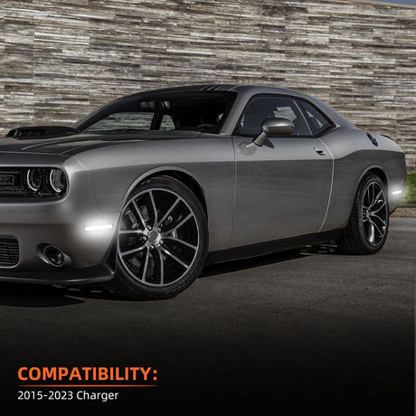 2015-2023 Dodge Challenger SCANNING White LED Smoked Side Marker Lights - AutoLEDTech.com