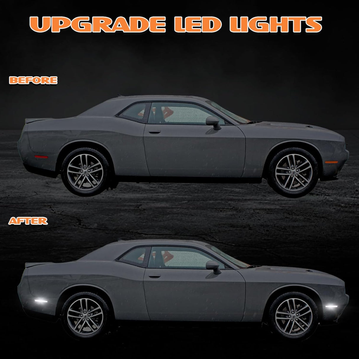 2015-2023 Dodge Challenger Widebody SCANNING White LED Smoked Side Marker Lights - AutoLEDTech.com