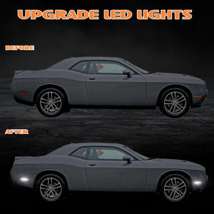 2015-2023 Dodge Challenger Widebody SCANNING White LED Smoked Side Marker Lights - AutoLEDTech.com