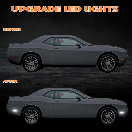 2015-2023 Dodge Challenger Widebody SCANNING White LED Smoked Side Marker Lights - AutoLEDTech.com
