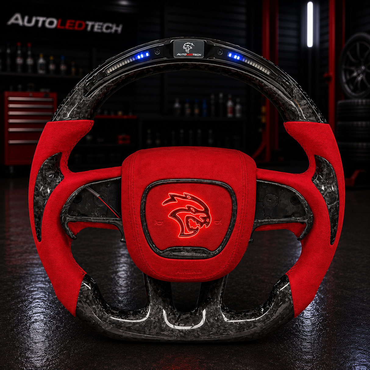 2015-2023 Dodge Charger Challenger Custom Carbon Fiber LED Steering Wheel - AutoLEDTech.com