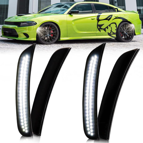 2015-2023 Dodge Charger SCANNING White LED Smoked Side Marker Lights - AutoLEDTech.com