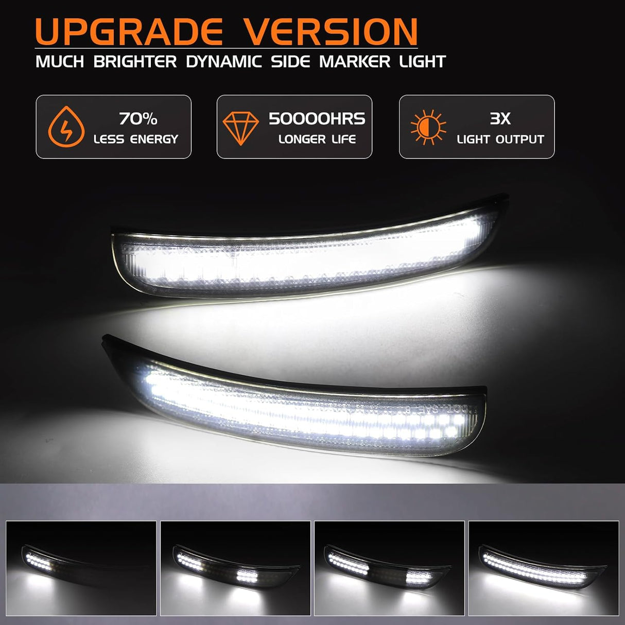 2015-2023 Dodge Charger SCANNING White LED Smoked Side Marker Lights - AutoLEDTech.com