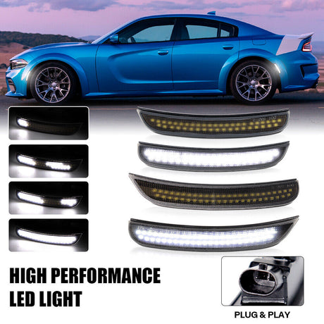 2015-2023 Dodge Charger SCANNING White LED Smoked Side Marker Lights - AutoLEDTech.com