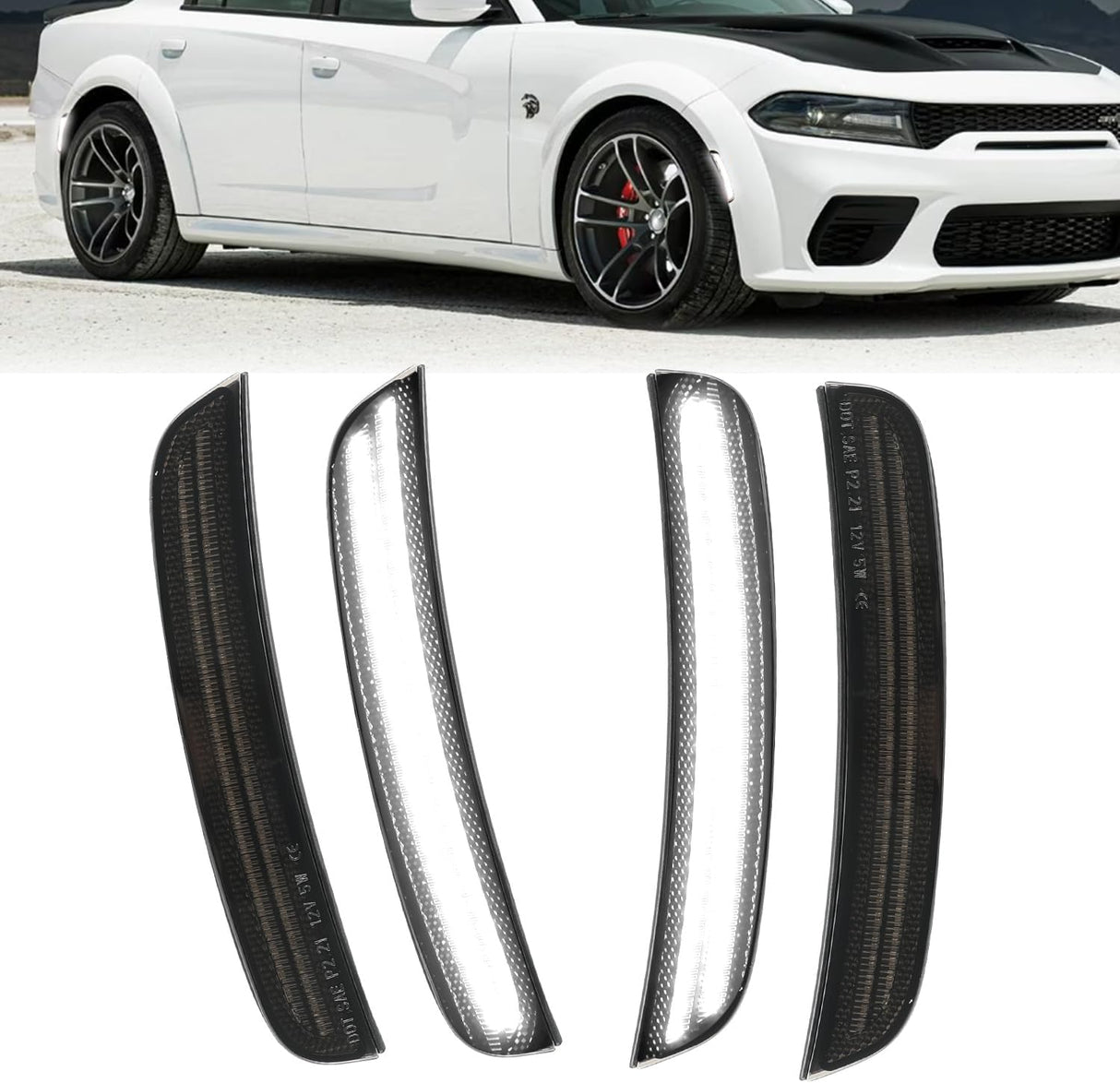 2015-2023 Dodge Charger SCANNING White LED Smoked Side Marker Lights - AutoLEDTech.com
