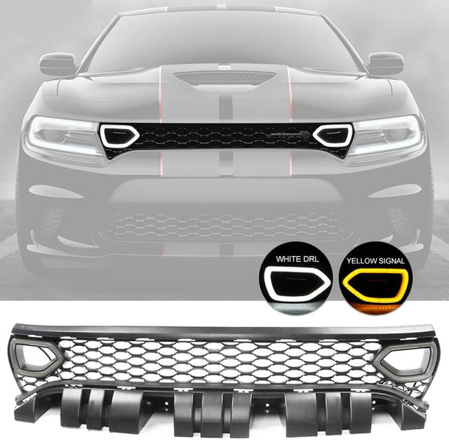 2015-2023 Dodge Charger Switchback White/Amber LED Scatpack Snorkel Grill Assembly - AutoLEDTech.com