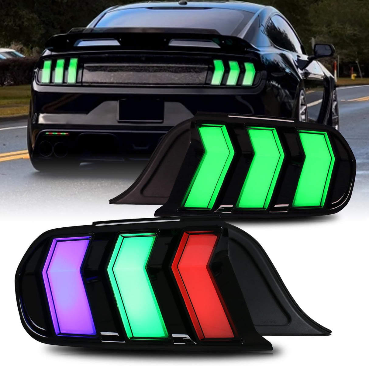 2015-2023 Ford Mustang S550 RGB Flow Smoked Clear LED Tail Lights - AutoLEDTech.com