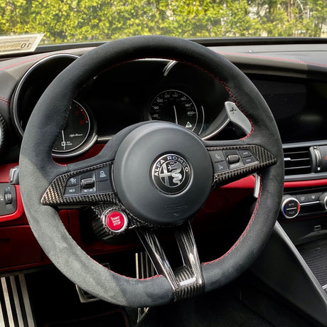 2017-2021 Alfa Romeo Stelvio Giulia Custom Carbon Fiber Steering Wheel - AutoLEDTech.com