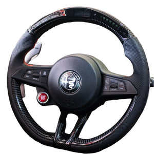 2017-2021 Alfa Romeo Stelvio Giulia Custom Carbon Fiber Steering Wheel - AutoLEDTech.com