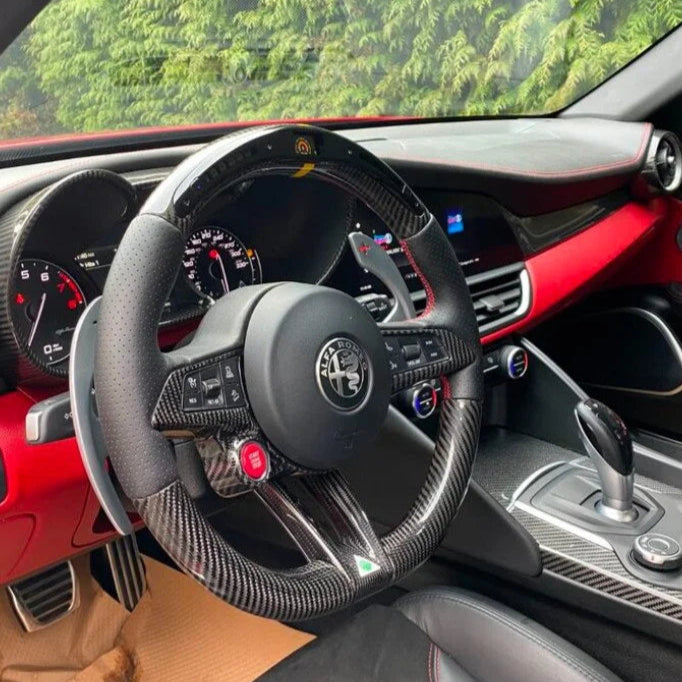 2017-2021 Alfa Romeo Stelvio Giulia Custom Carbon Fiber Steering Wheel - AutoLEDTech.com