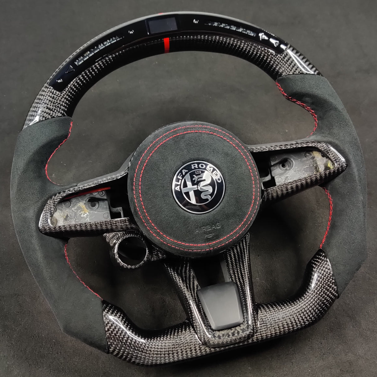 2017-2021 Alfa Romeo Stelvio Giulia Custom Carbon Fiber Steering Wheel - AutoLEDTech.com