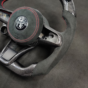 2017-2021 Alfa Romeo Stelvio Giulia Custom Carbon Fiber Steering Wheel - AutoLEDTech.com