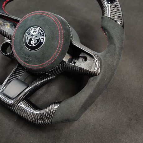 2017-2021 Alfa Romeo Stelvio Giulia Custom Carbon Fiber Steering Wheel - AutoLEDTech.com