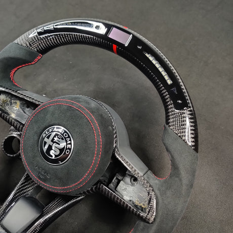 2017-2021 Alfa Romeo Stelvio Giulia Custom Carbon Fiber Steering Wheel - AutoLEDTech.com