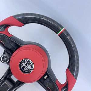2017-2021 Alfa Romeo Stelvio Giulia Custom Carbon Fiber Steering Wheel - AutoLEDTech.com