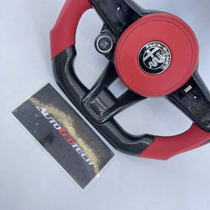 2017-2021 Alfa Romeo Stelvio Giulia Custom Carbon Fiber Steering Wheel - AutoLEDTech.com