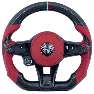 2017-2021 Alfa Romeo Stelvio Giulia Custom Carbon Fiber Steering Wheel - AutoLEDTech.com