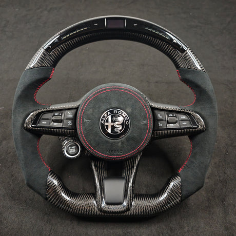 2017-2021 Alfa Romeo Stelvio Giulia Custom Carbon Fiber Steering Wheel - AutoLEDTech.com