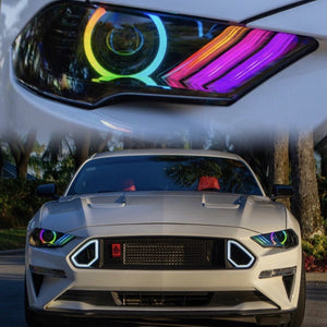 2018-2023 Ford Mustang RGBW Flow Series LED DRL Halo Headlights - AutoLEDTech.com
