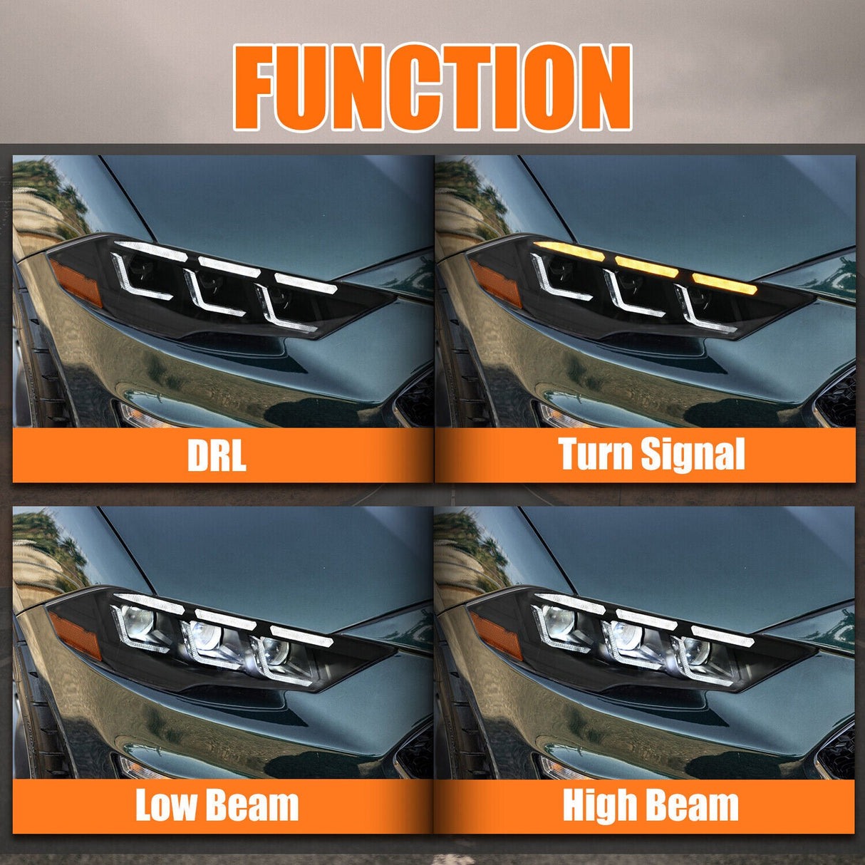 2018-2023 Ford Mustang S650-Style LED DRL Headlights - AutoLEDTech.com