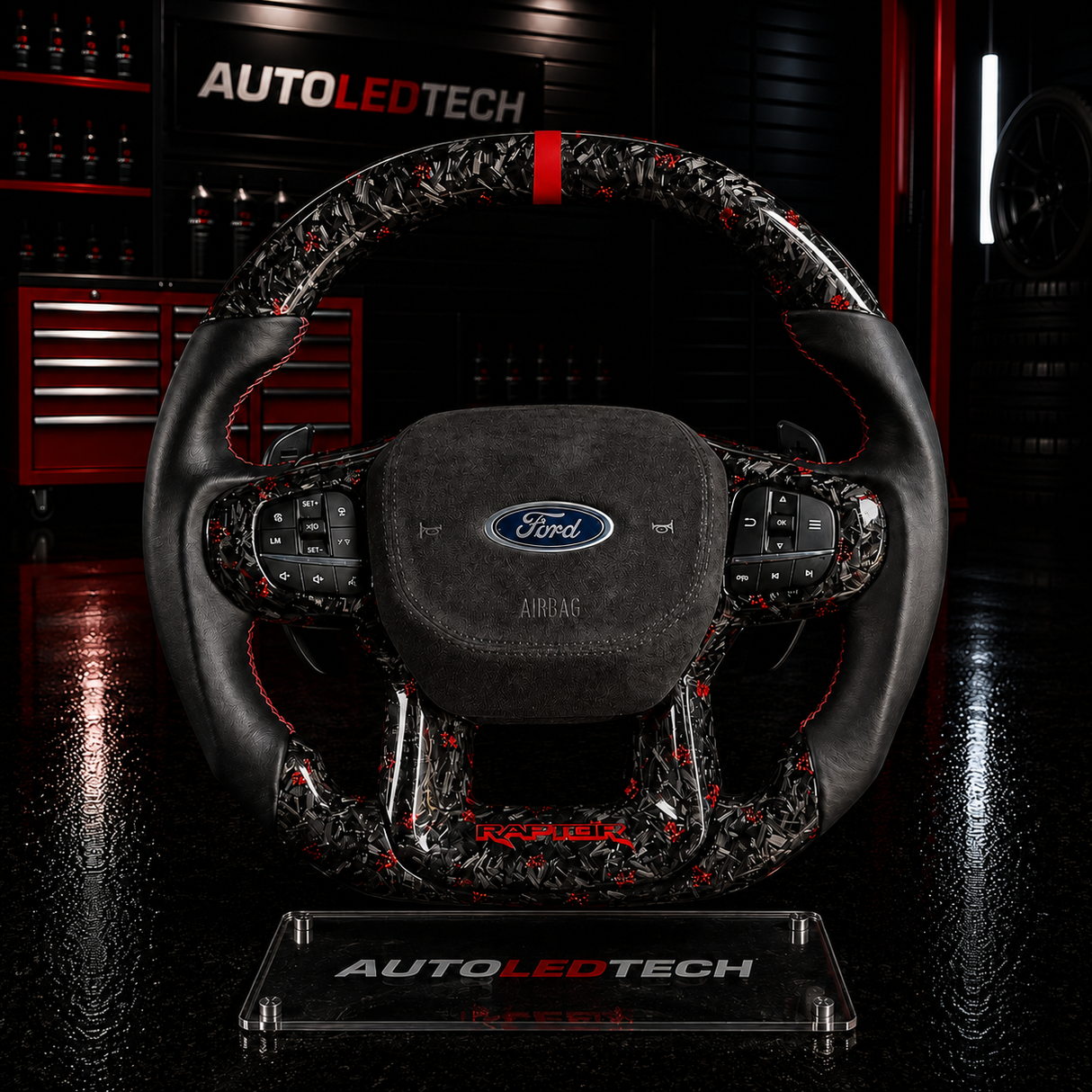 2018-2026+ Ford Ranger Raptor Custom Carbon Fiber LED Steering Wheel - AutoLEDTech.com